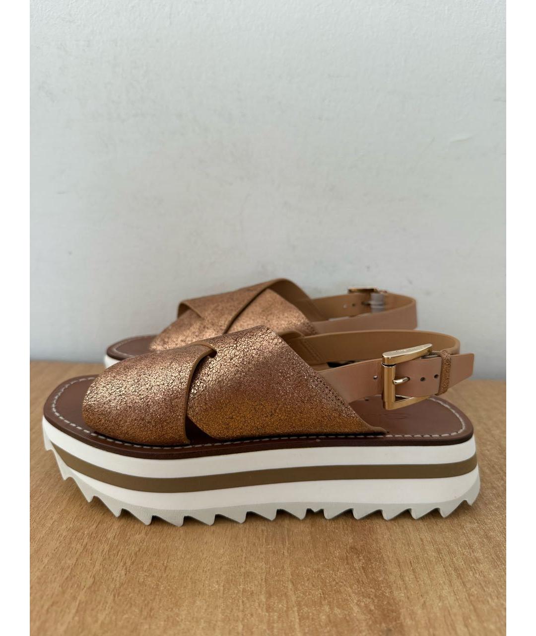SANTONI Золотые кожаные босоножки, фото 8
