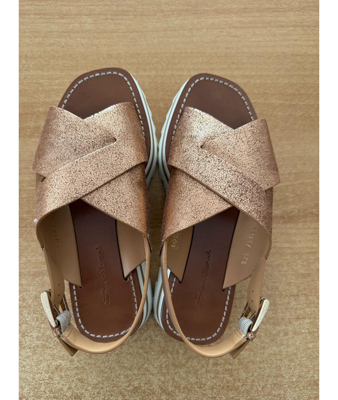 SANTONI Золотые кожаные босоножки, фото 6