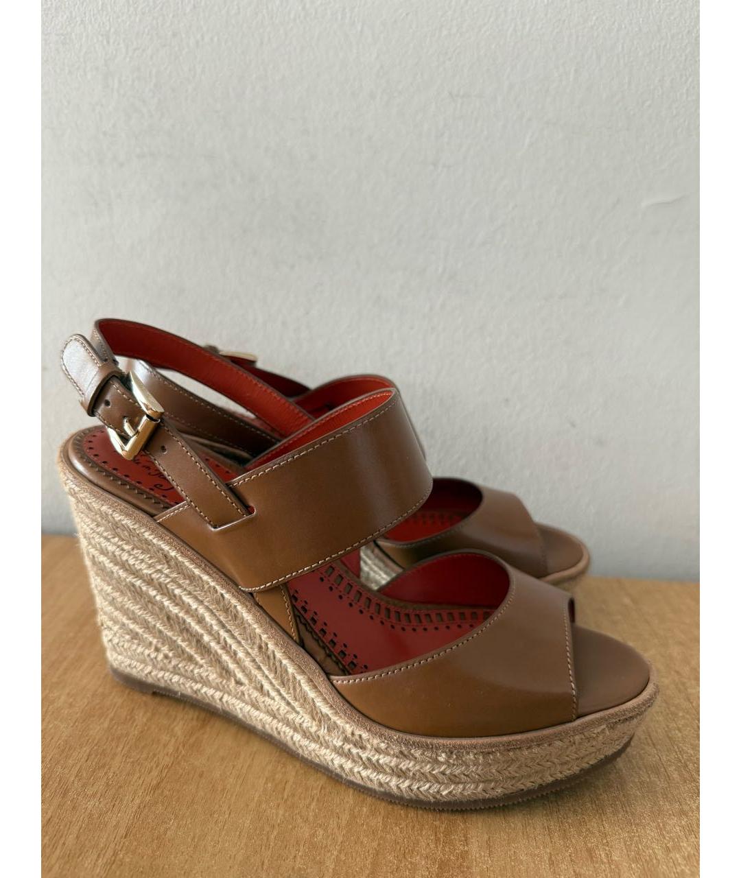 SANTONI Коричневые кожаные босоножки, фото 3