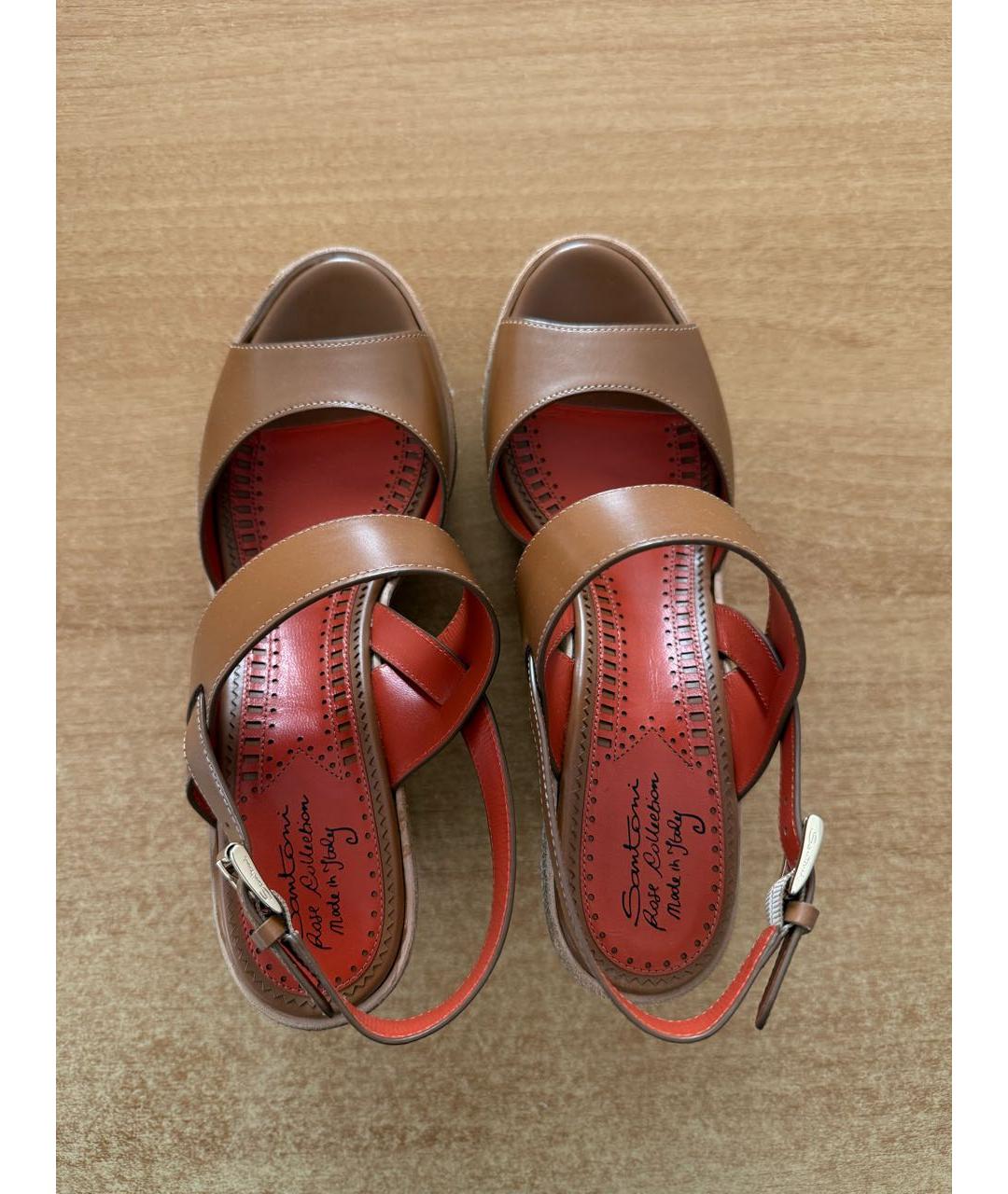 SANTONI Коричневые кожаные босоножки, фото 6
