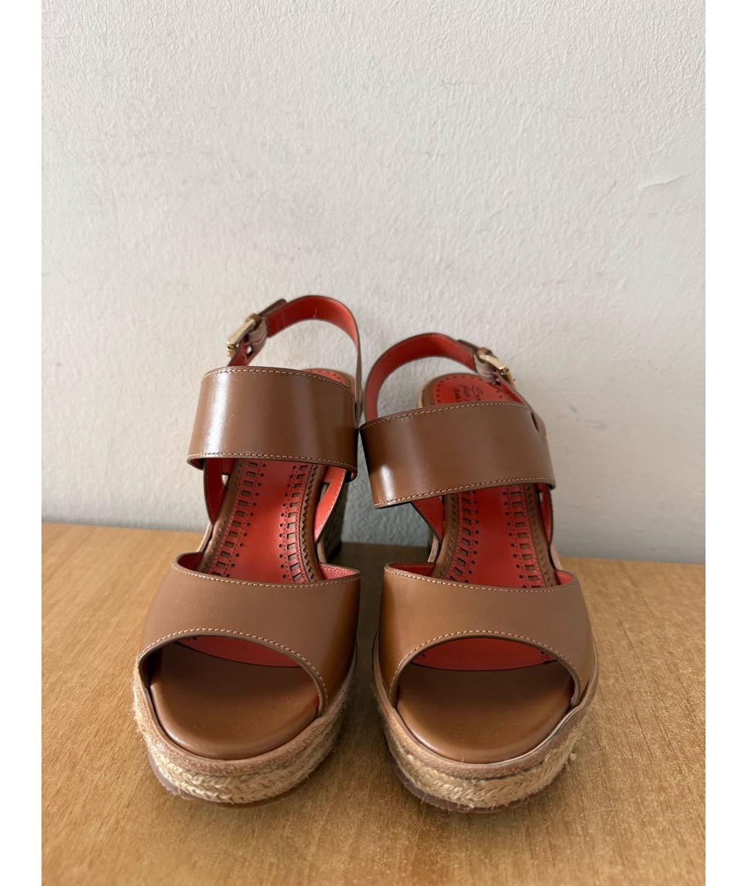 SANTONI Коричневые кожаные босоножки, фото 4