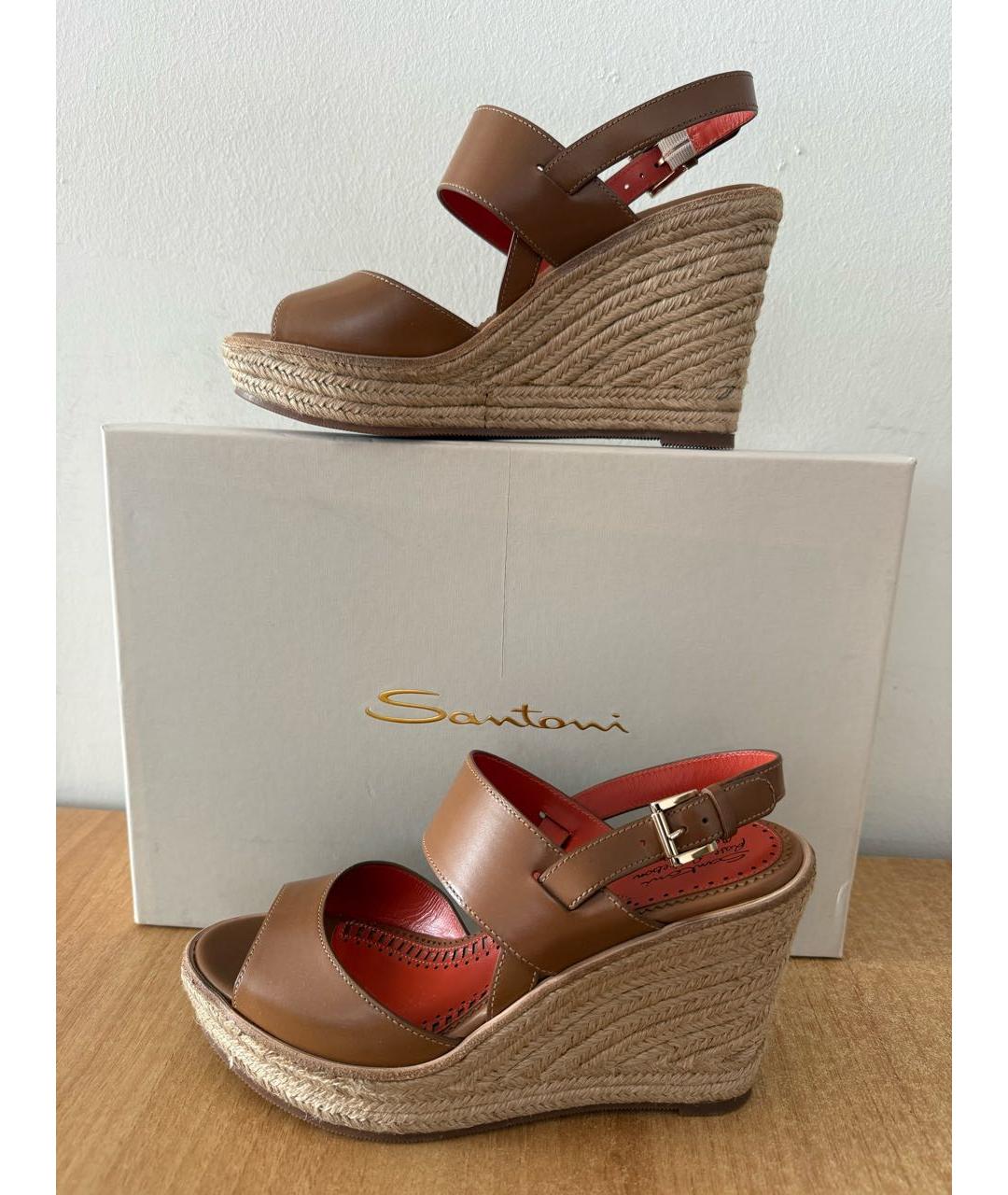 SANTONI Коричневые кожаные босоножки, фото 2
