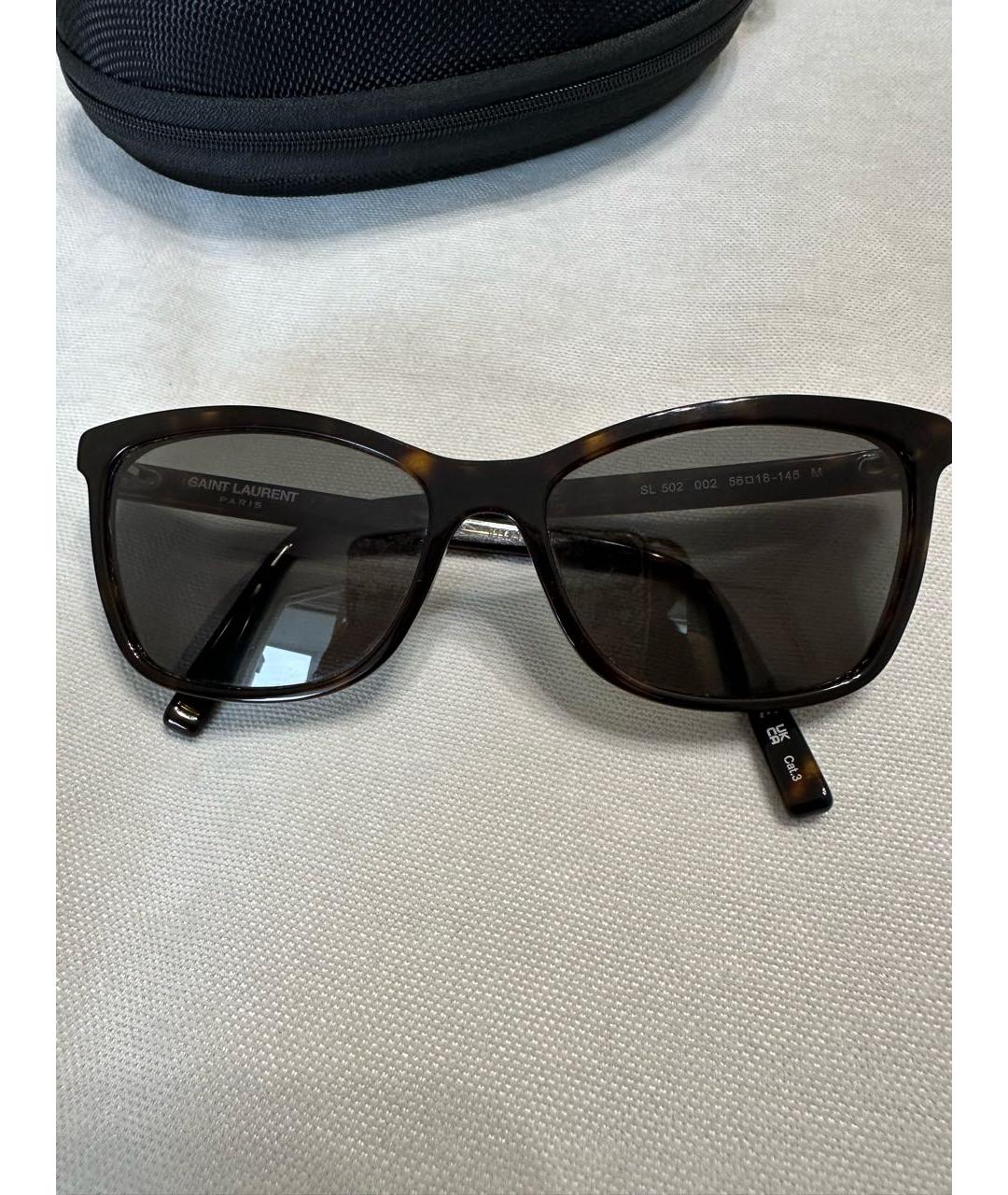 SAINT LAURENT Коричневые пластиковые солнцезащитные очки, фото 3