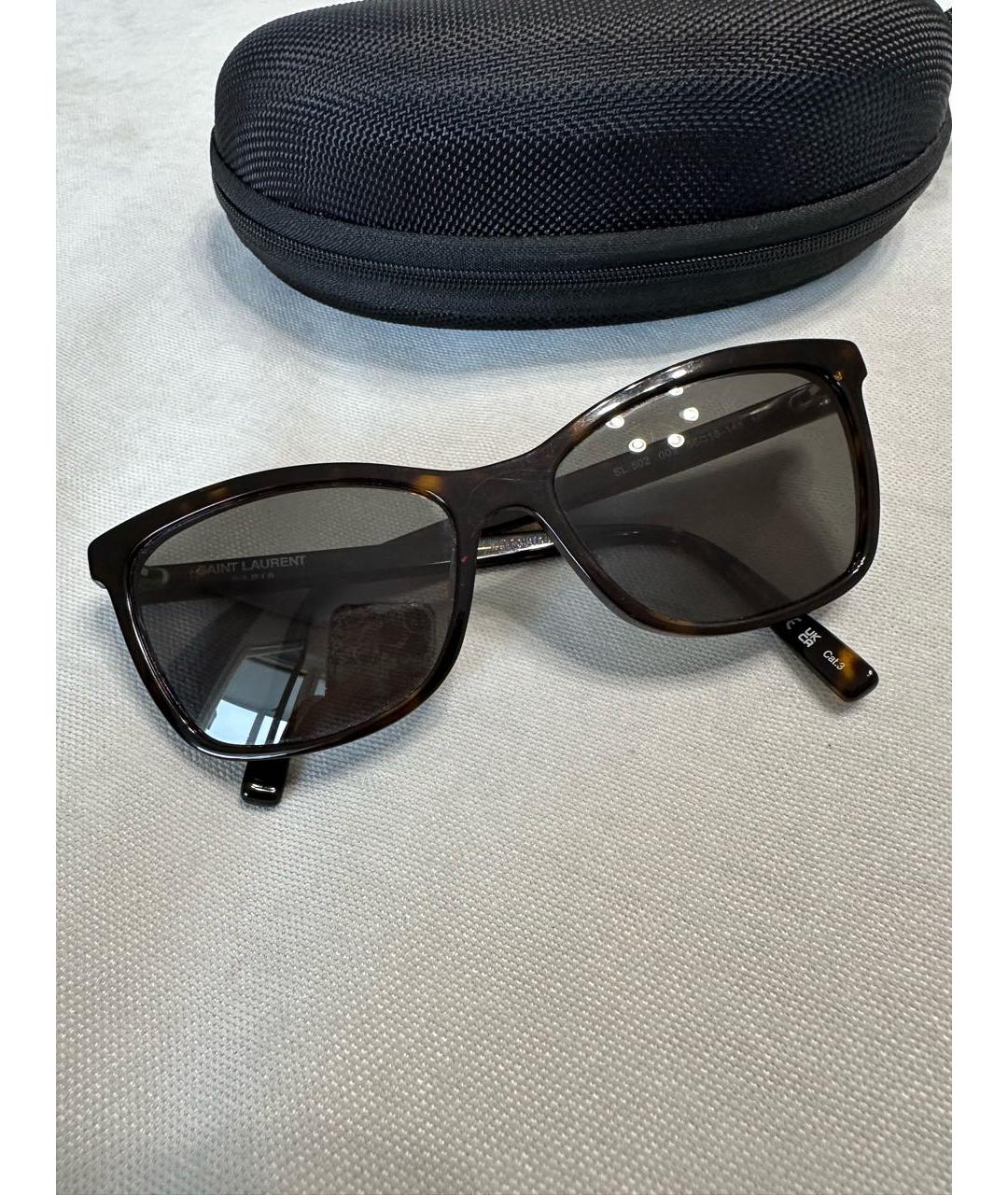 SAINT LAURENT Коричневые пластиковые солнцезащитные очки, фото 2