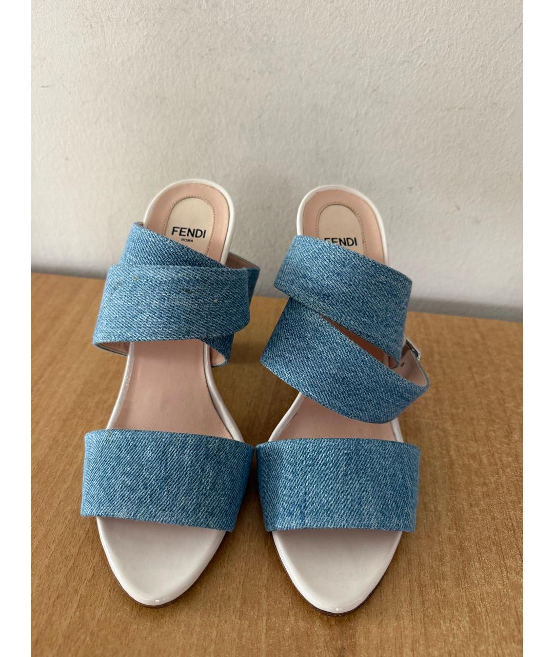 FENDI Голубые кожаные босоножки, фото 4