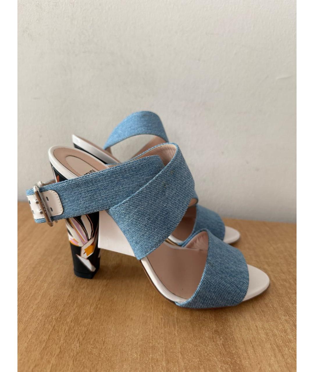 FENDI Голубые кожаные босоножки, фото 3