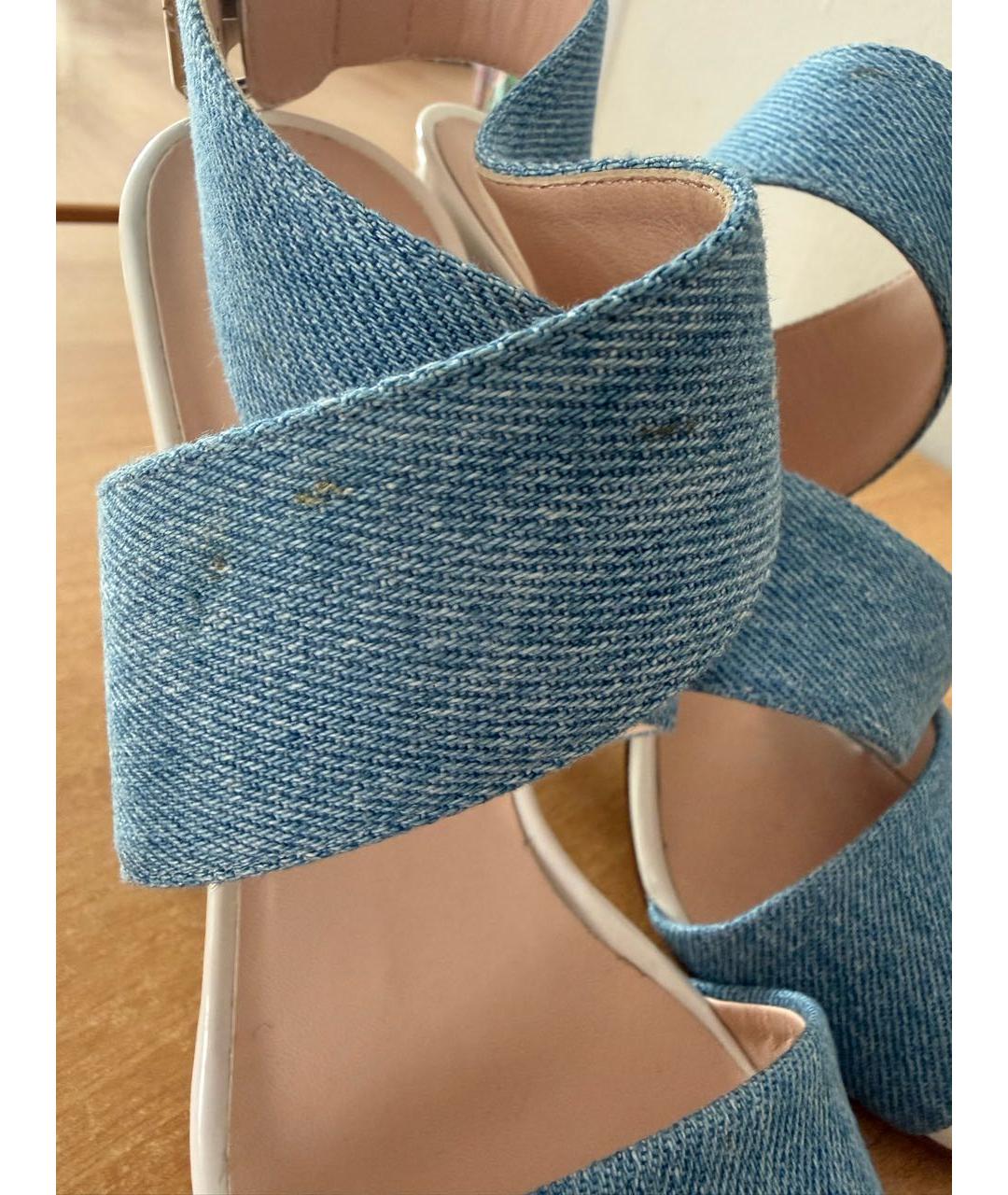 FENDI Голубые кожаные босоножки, фото 7