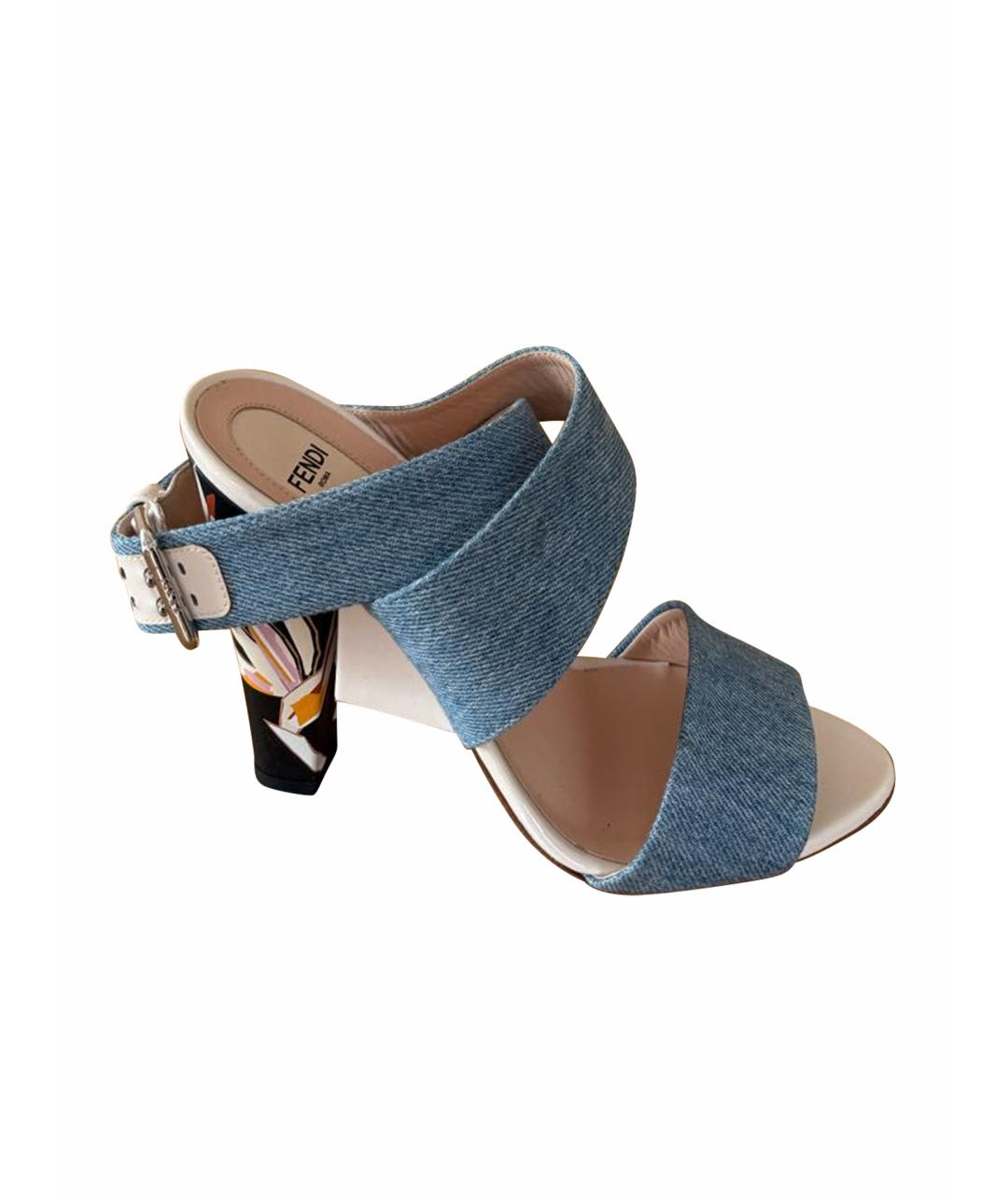 FENDI Голубые кожаные босоножки, фото 1