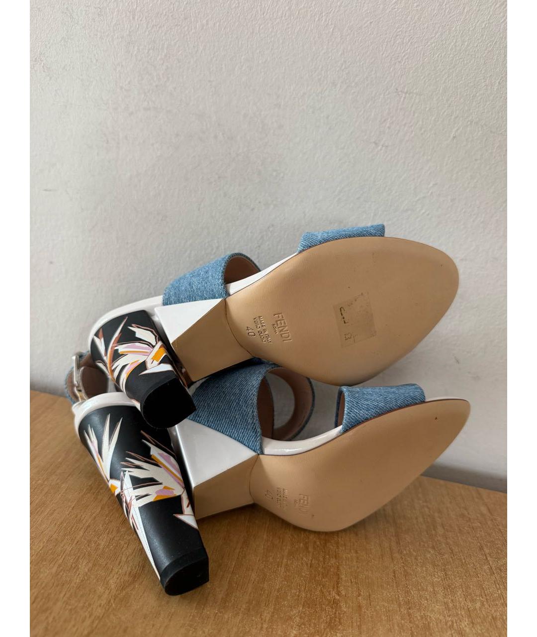 FENDI Голубые кожаные босоножки, фото 8