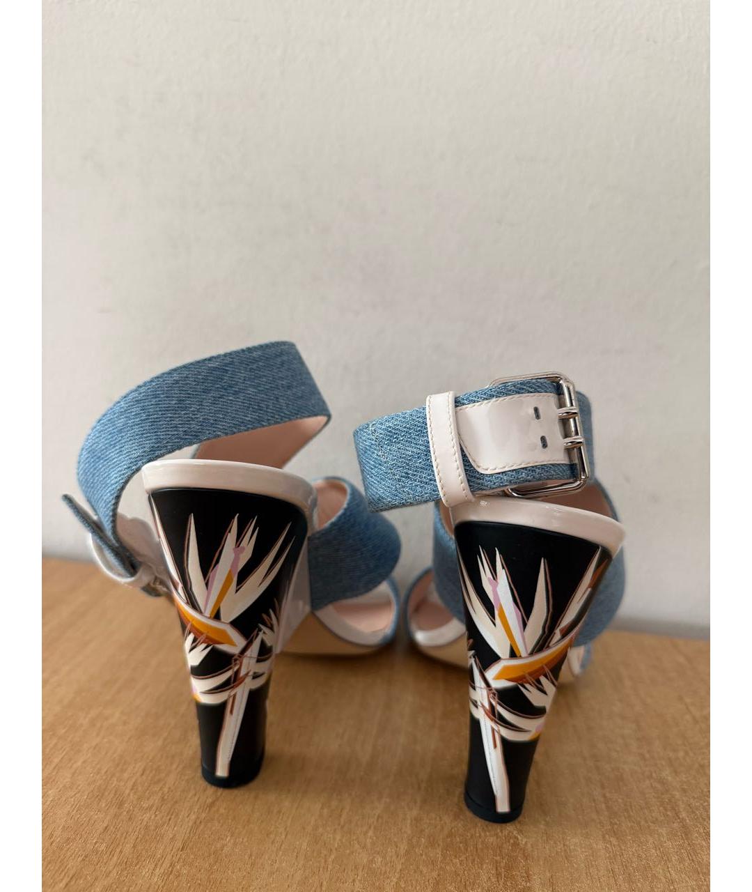 FENDI Голубые кожаные босоножки, фото 5
