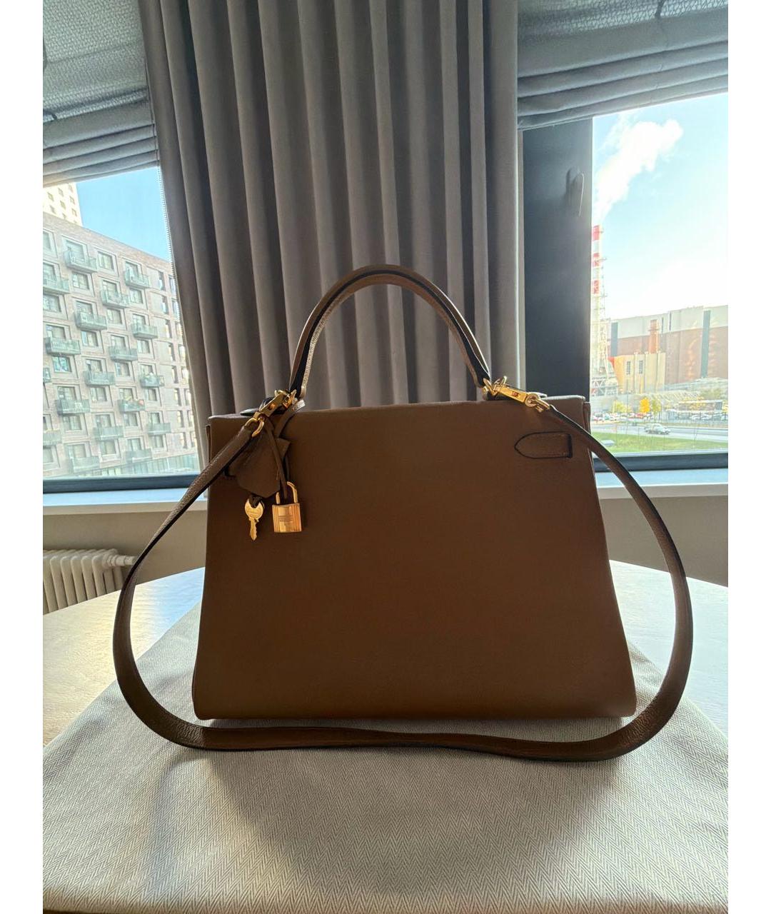 HERMES Горчичная кожаная сумка через плечо, фото 3
