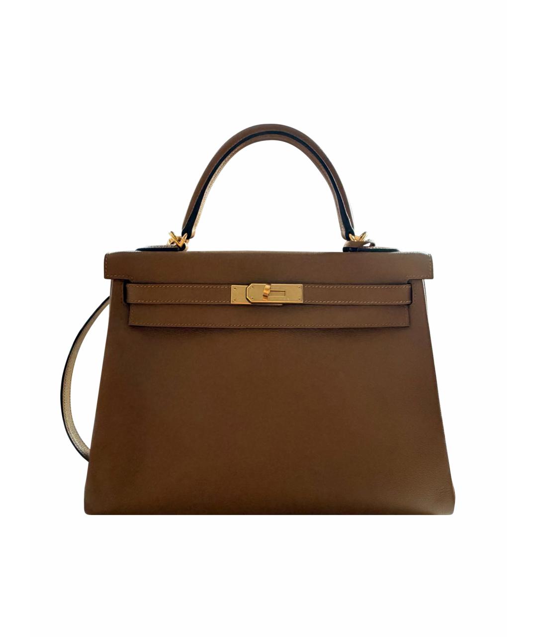 HERMES Горчичная кожаная сумка через плечо, фото 1