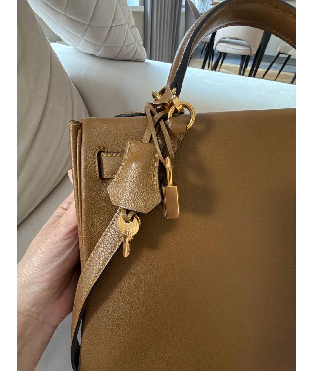 HERMES Горчичная кожаная сумка через плечо, фото 7