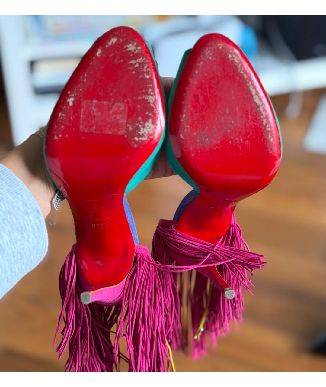 CHRISTIAN LOUBOUTIN Мульти замшевые босоножки, фото 5