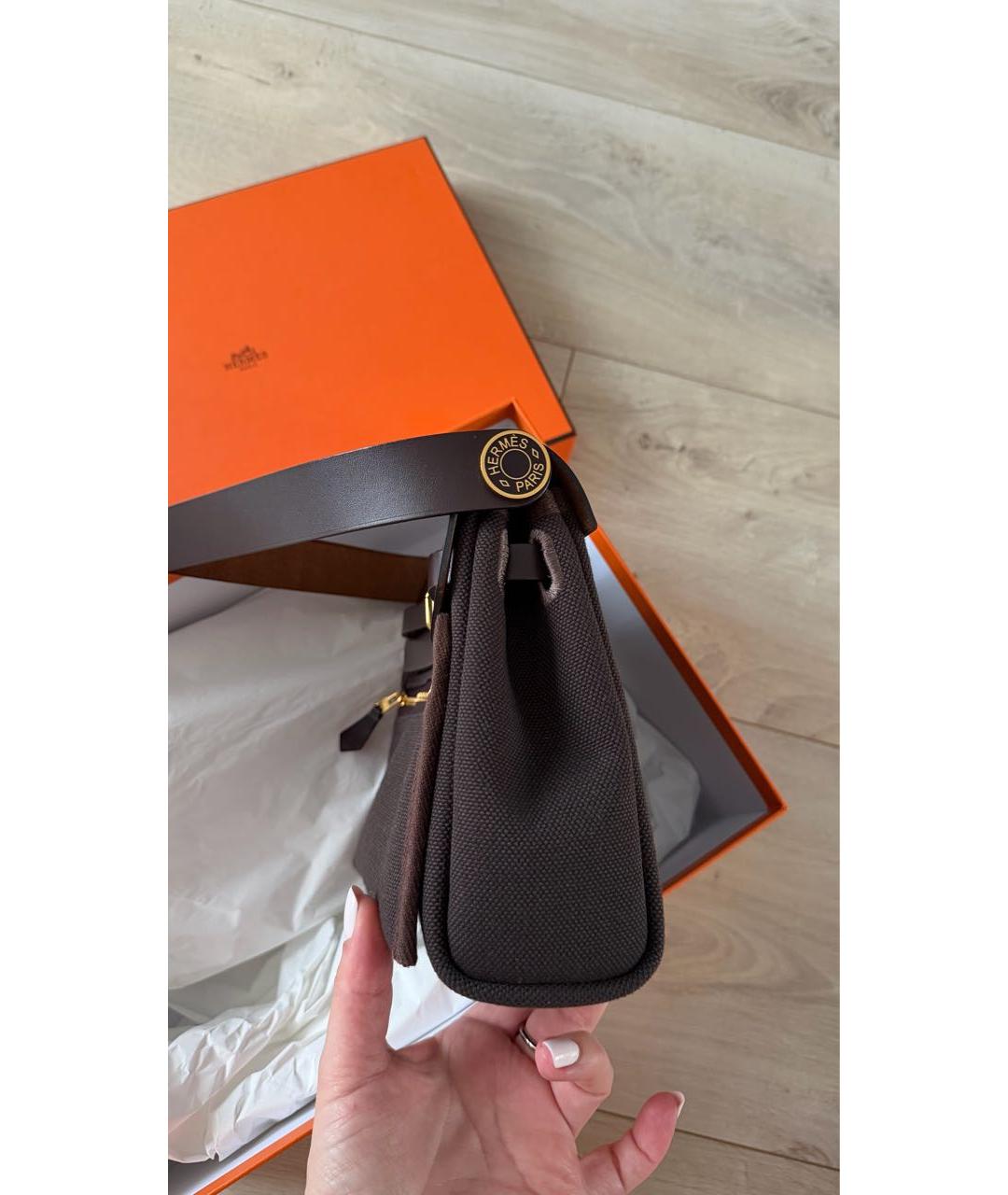HERMES Коричневая сумка через плечо из канвы, фото 2