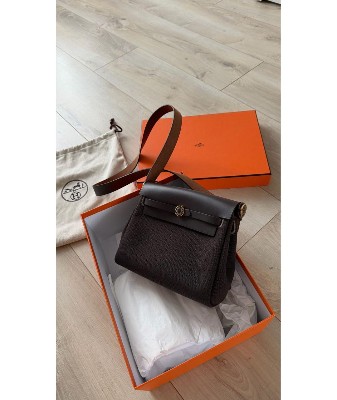 HERMES Коричневая сумка через плечо из канвы, фото 7