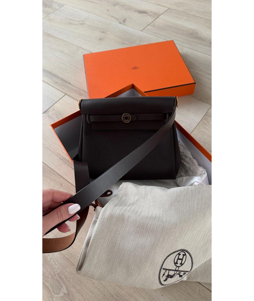 HERMES Коричневая сумка через плечо из канвы, фото 5