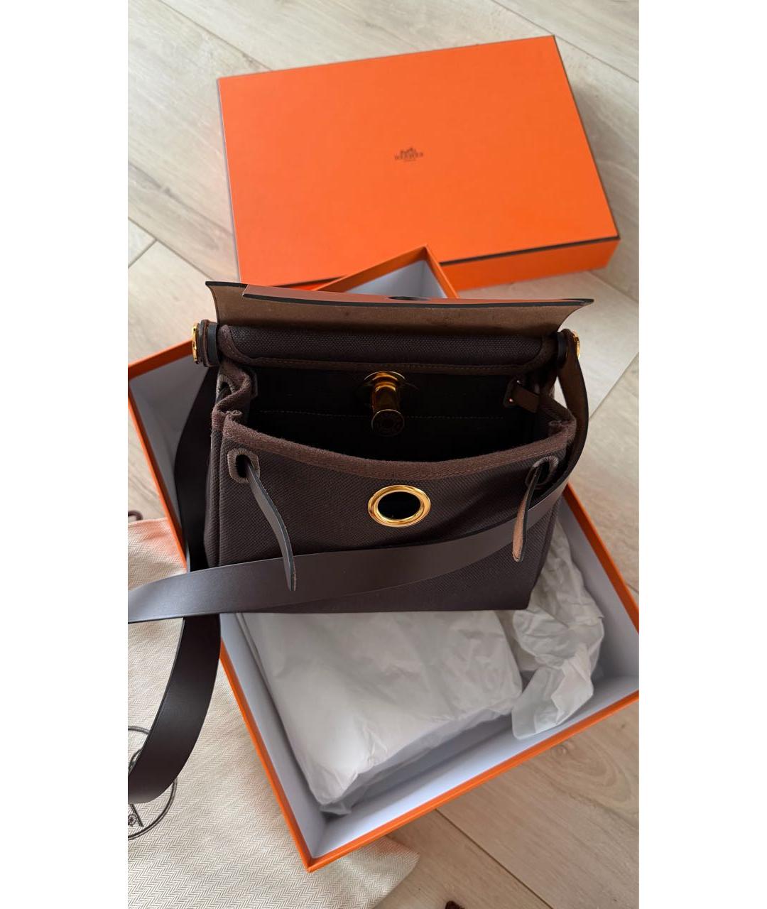 HERMES Коричневая сумка через плечо из канвы, фото 4