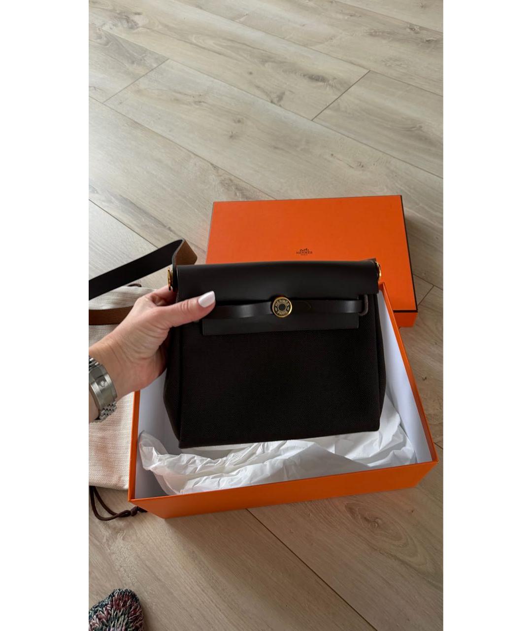 HERMES Коричневая сумка через плечо из канвы, фото 6