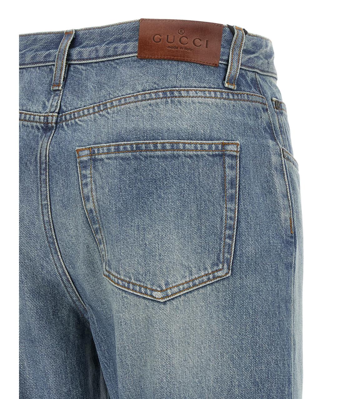 GUCCI Голубые хлопковые прямые джинсы, фото 4