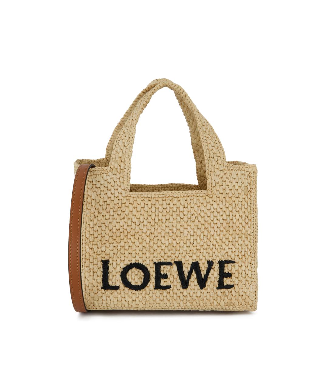 LOEWE Бежевая рафиевая сумка тоут, фото 5