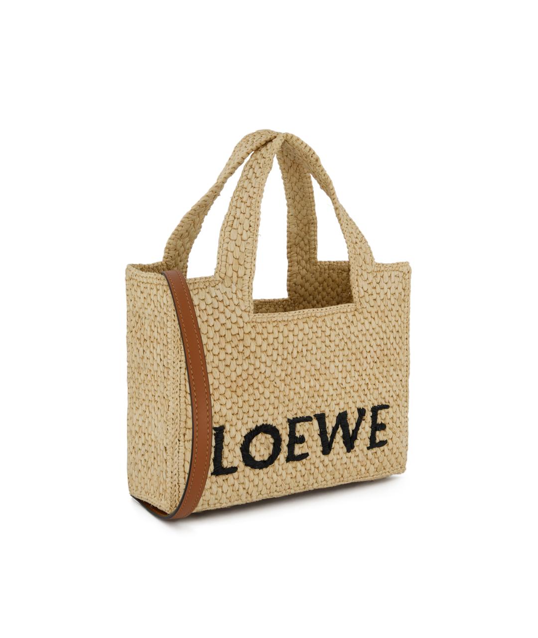 LOEWE Бежевая рафиевая сумка тоут, фото 3