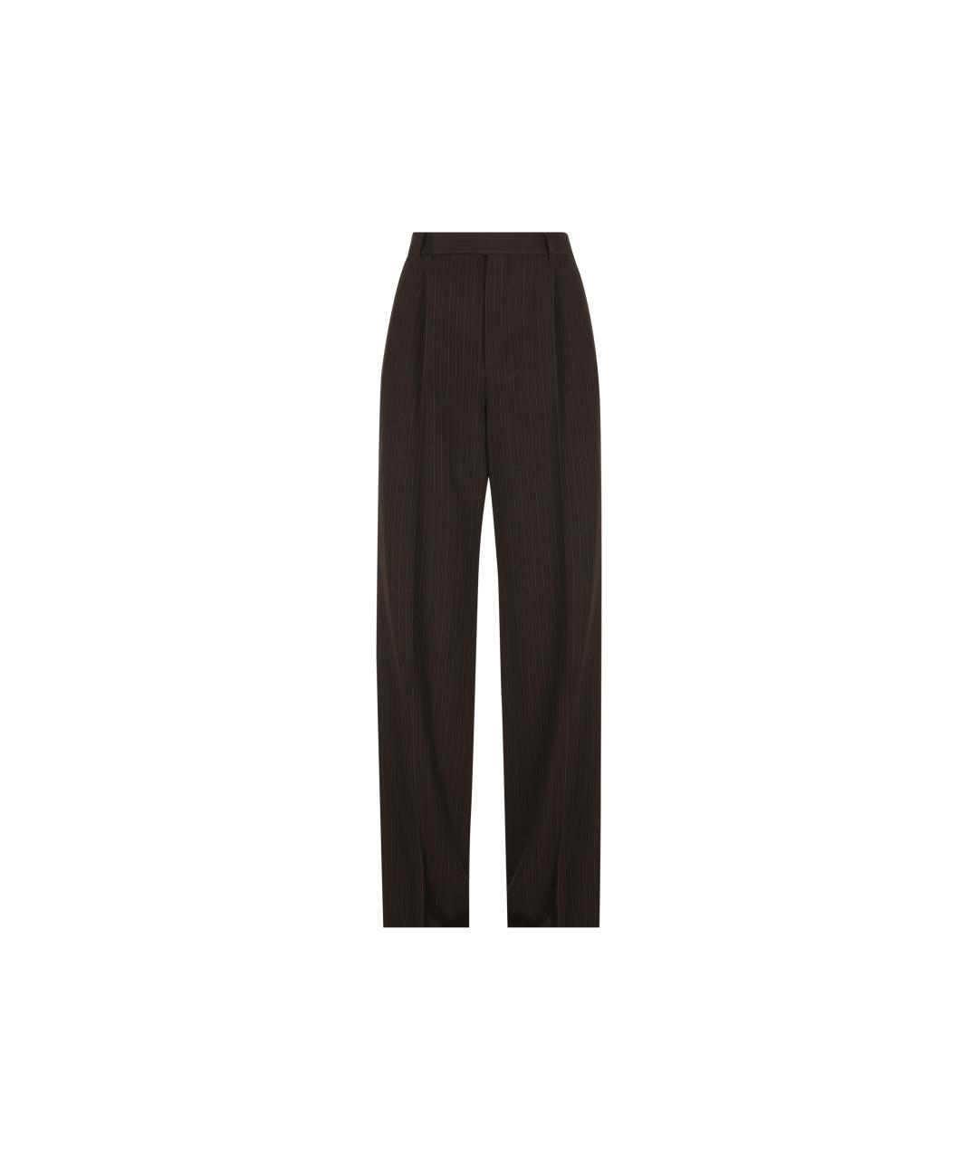 SAINT LAURENT Коричневые шерстяные прямые брюки, фото 5