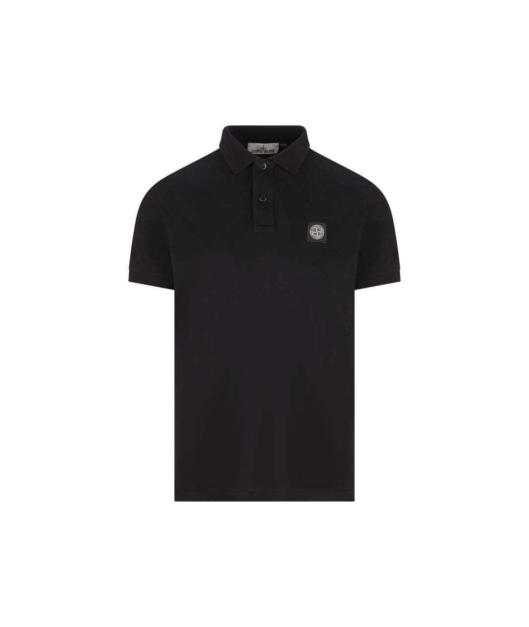 STONE ISLAND Черное хлопковое поло с коротким рукавом, фото 1