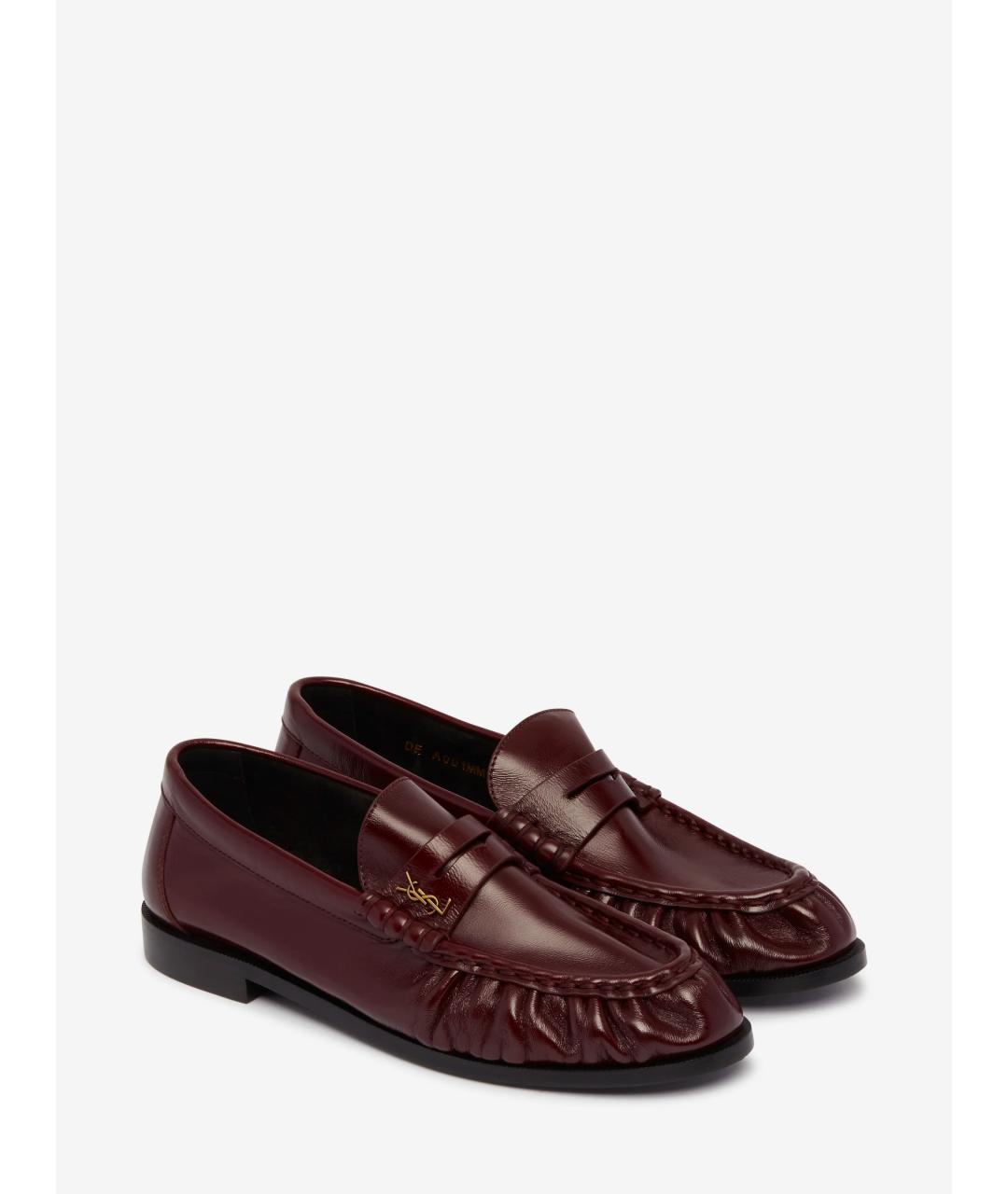 SAINT LAURENT Бордовые кожаные лоферы, фото 2
