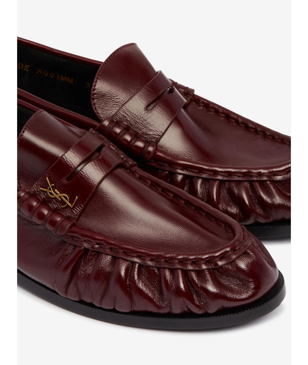 SAINT LAURENT Бордовые кожаные лоферы, фото 5