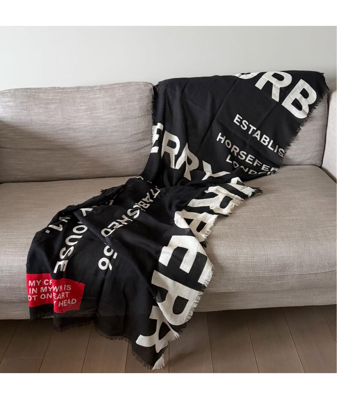 BURBERRY Черный шерстяной шарф, фото 2