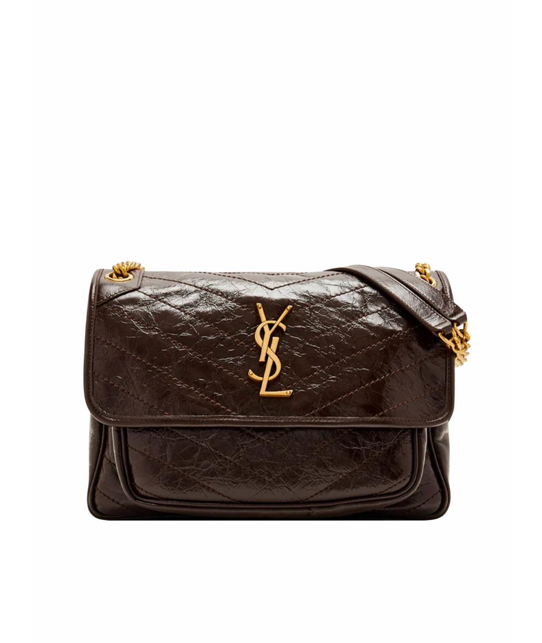 SAINT LAURENT Коричневая кожаная сумка через плечо, фото 1
