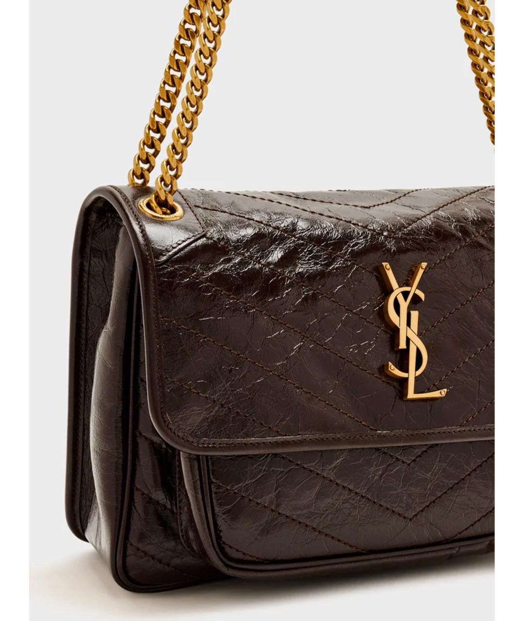 SAINT LAURENT Коричневая кожаная сумка через плечо, фото 2