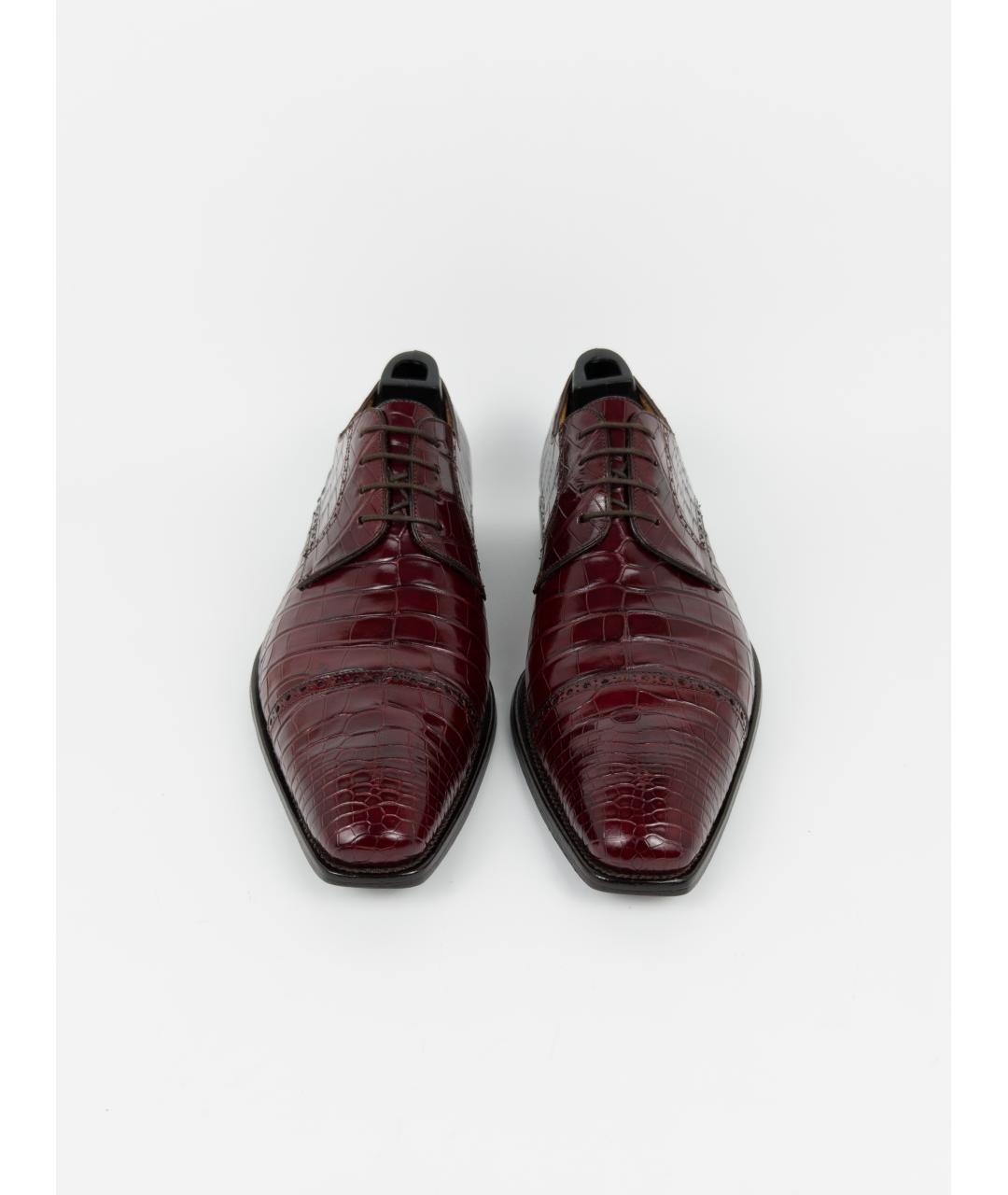 BRIONI Бордовые туфли из кожи аллигатора, фото 5
