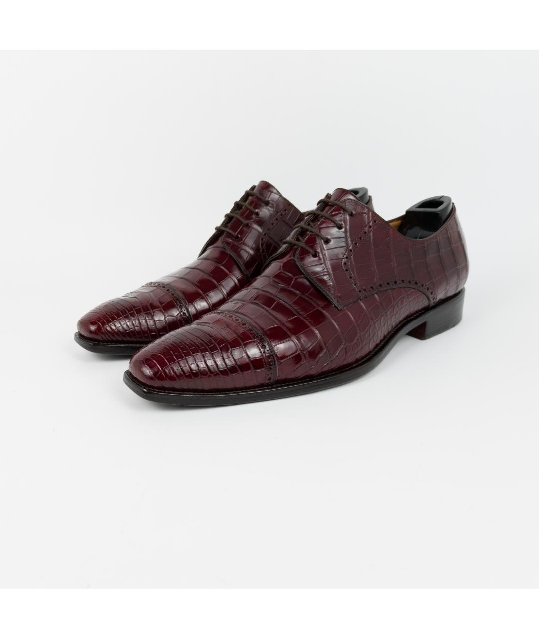 BRIONI Бордовые туфли из кожи аллигатора, фото 6