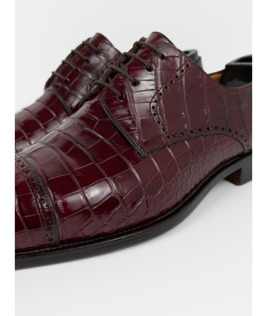 BRIONI Бордовые туфли из кожи аллигатора, фото 9