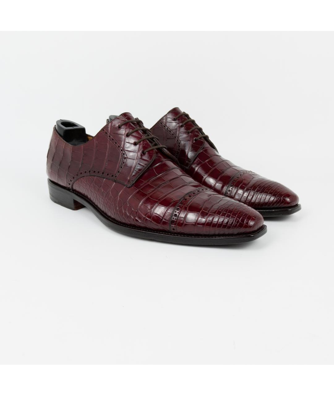 BRIONI Бордовые туфли из кожи аллигатора, фото 4