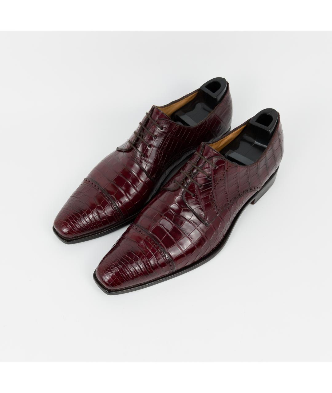 BRIONI Бордовые туфли из кожи аллигатора, фото 7