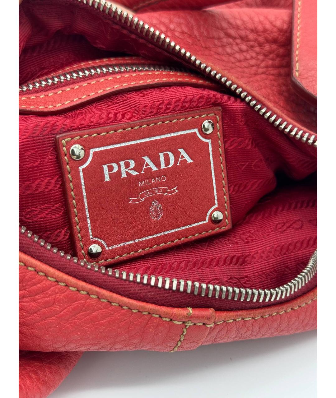 PRADA Красная кожаная сумка с короткими ручками, фото 4