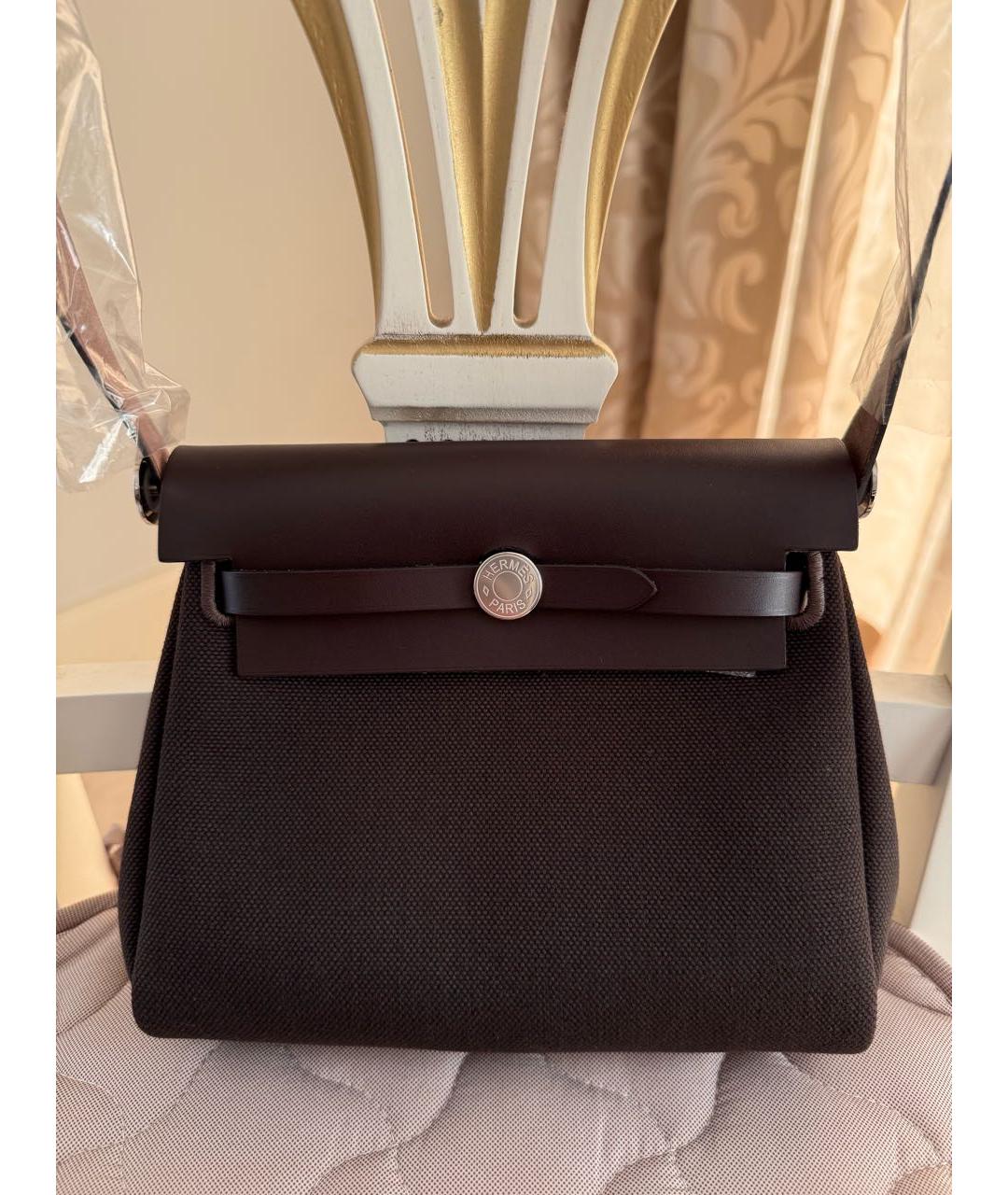 HERMES Коричневая сумка через плечо из канвы, фото 7