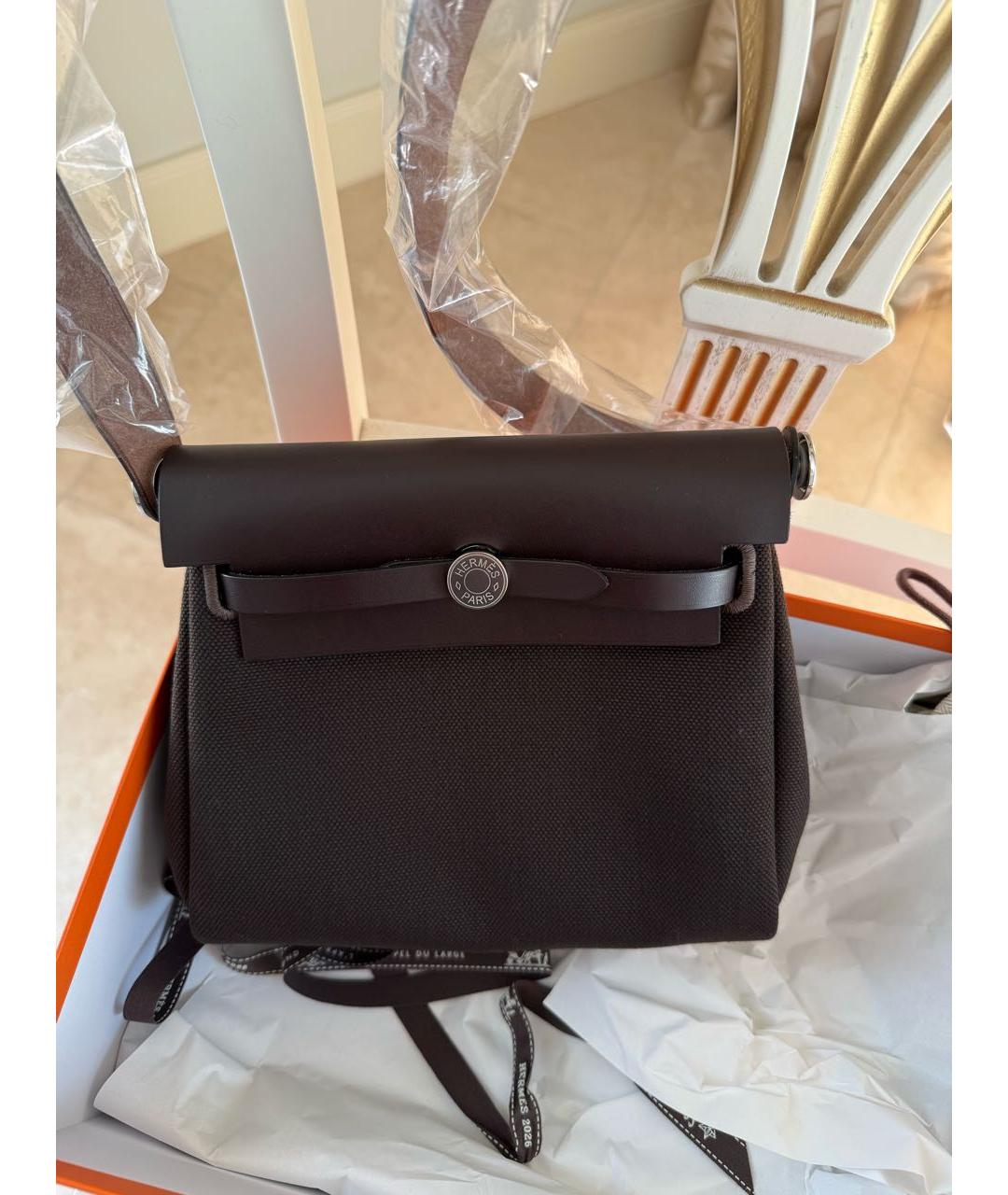 HERMES Коричневая сумка через плечо из канвы, фото 8