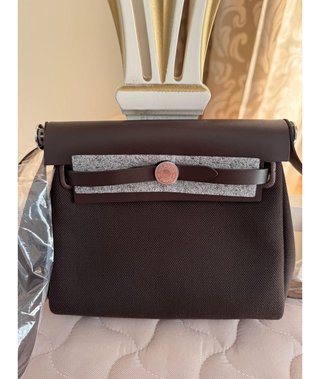 HERMES Коричневая сумка через плечо из канвы, фото 5