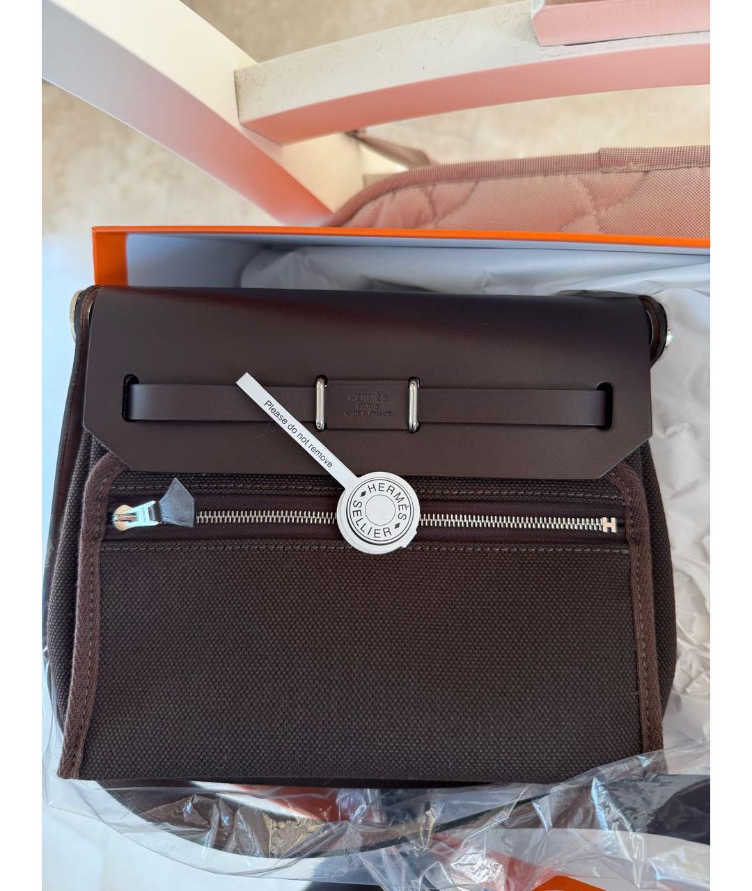 HERMES Коричневая сумка через плечо из канвы, фото 2