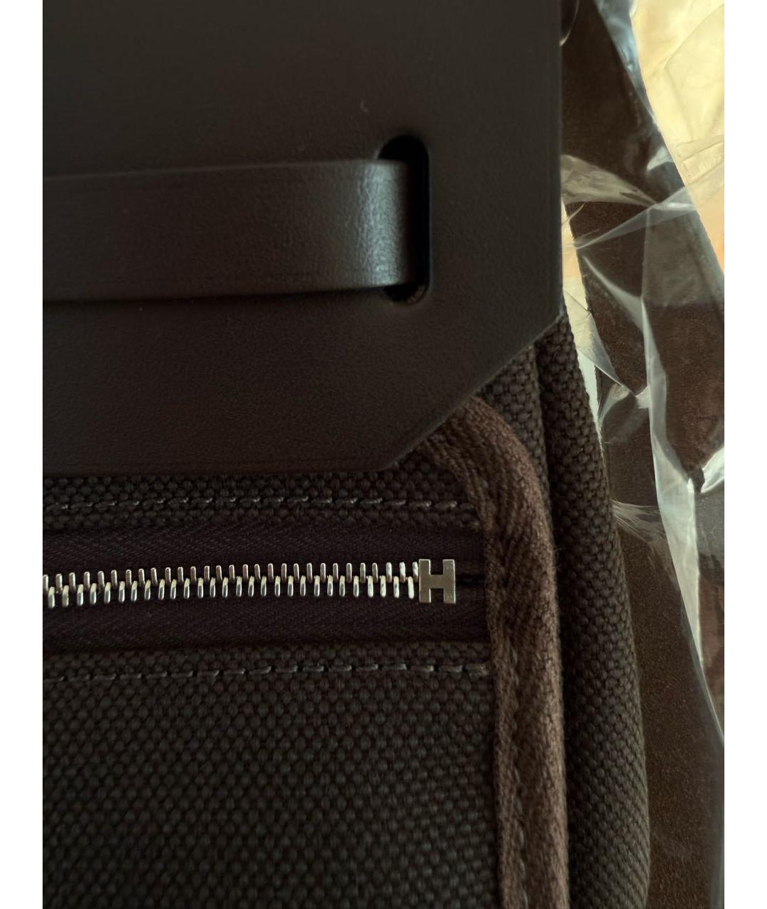 HERMES Коричневая сумка через плечо из канвы, фото 4