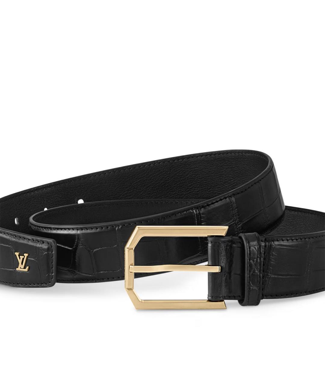 LOUIS VUITTON Черный ремень из кожи аллигатора, фото 2