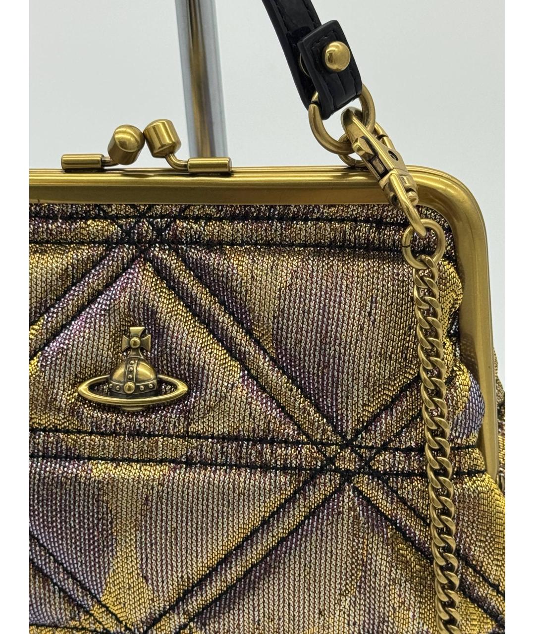 VIVIENNE WESTWOOD Золотая жаккардовая сумка с короткими ручками, фото 7