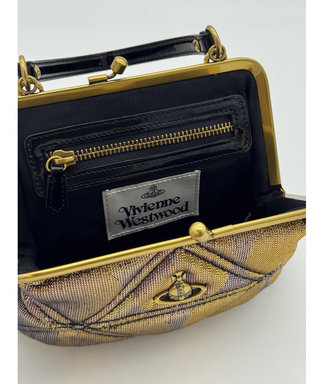 VIVIENNE WESTWOOD Золотая жаккардовая сумка с короткими ручками, фото 4