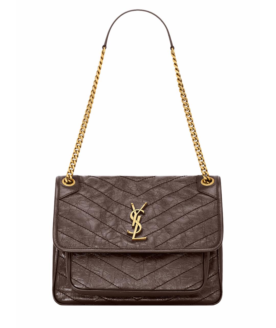 SAINT LAURENT Коричневая кожаная сумка через плечо, фото 1