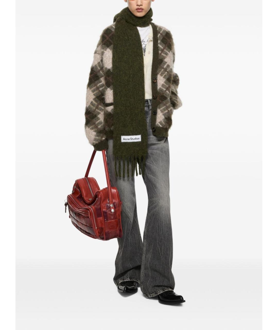 ACNE STUDIOS Зеленый шерстяной шарф, фото 4