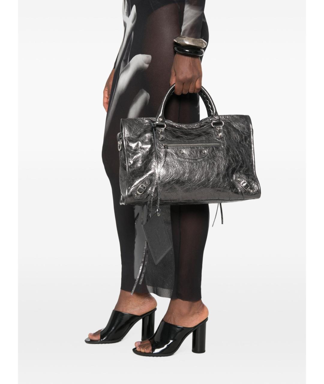 BALENCIAGA Серая кожаная сумка тоут, фото 5